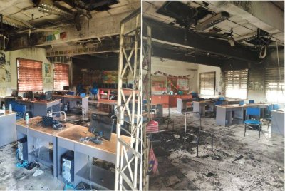 Pemadaman dilakukan menggunakan sumber air dari tangki jentera dan pili bomba sehingga api dapat dipadamkan sepenuhnya. Foto Bomba Perak