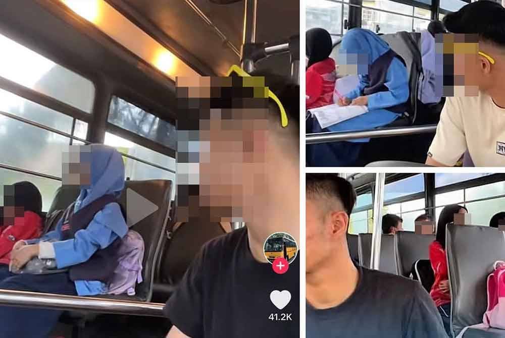 Tangkap layar perkongsian di media sosial mengenai foto murid dimuat naik pemandu bas sekolah.