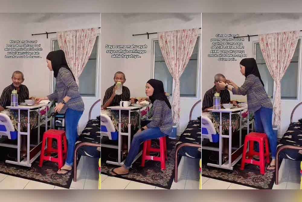 Tangkap layar hantaran Salinah Adelinah bersama ayah angkatnya di TikTok.