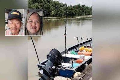 Sungai Skudai yang dipenuhi sampah sarap. Gambar kecil: Yusof, Zaiton