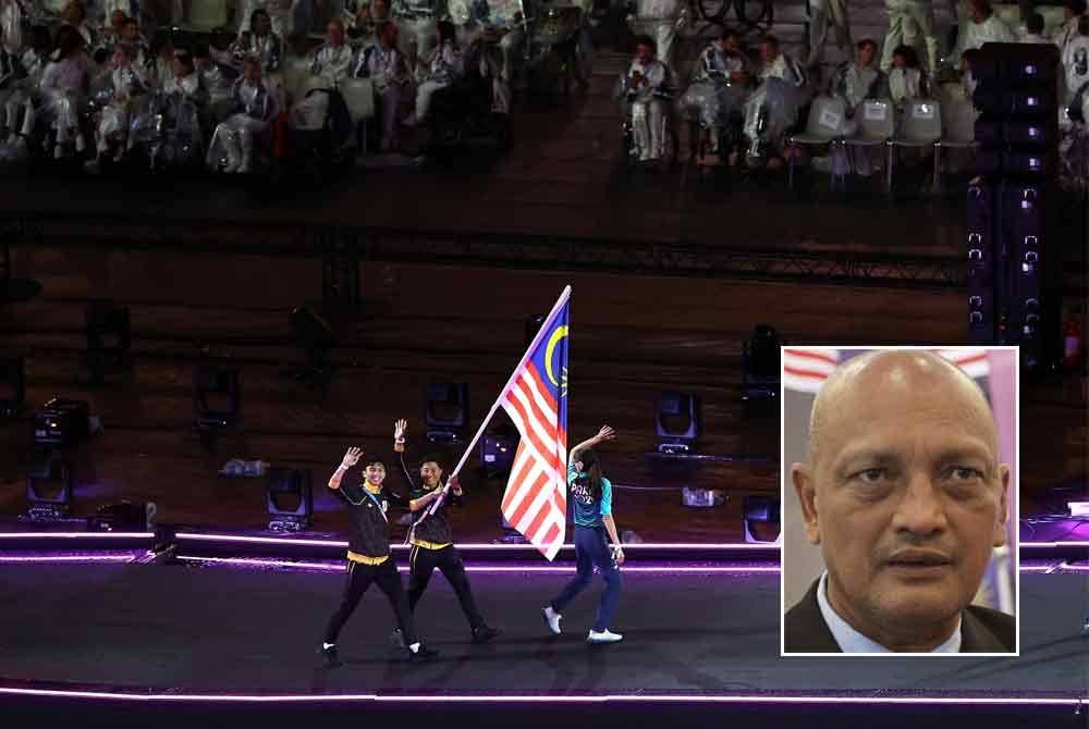 Jalur Gemilang berkibar megah pada majlis penutup rasmi Sukan Paralimpik Paris 2024 di Stadium Stade de France. Foto: Bernama. Gambar Kecil: Pekan Ramli 