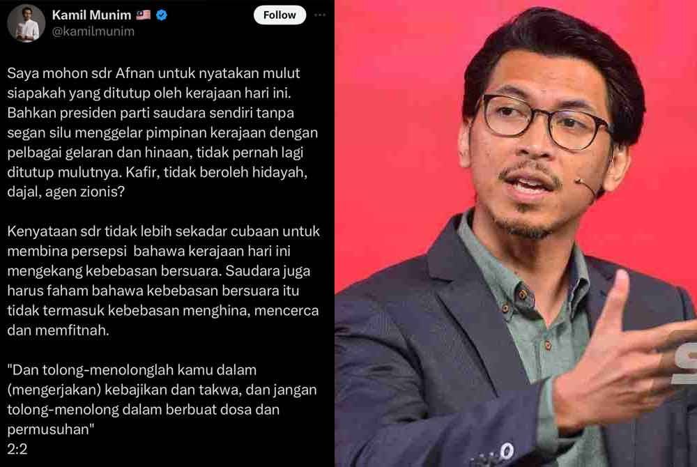 Hantaran Muhammad Kamil di aplikasi X.