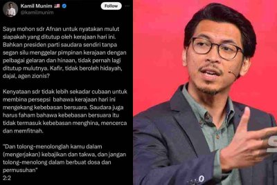 Hantaran Muhammad Kamil di aplikasi X.