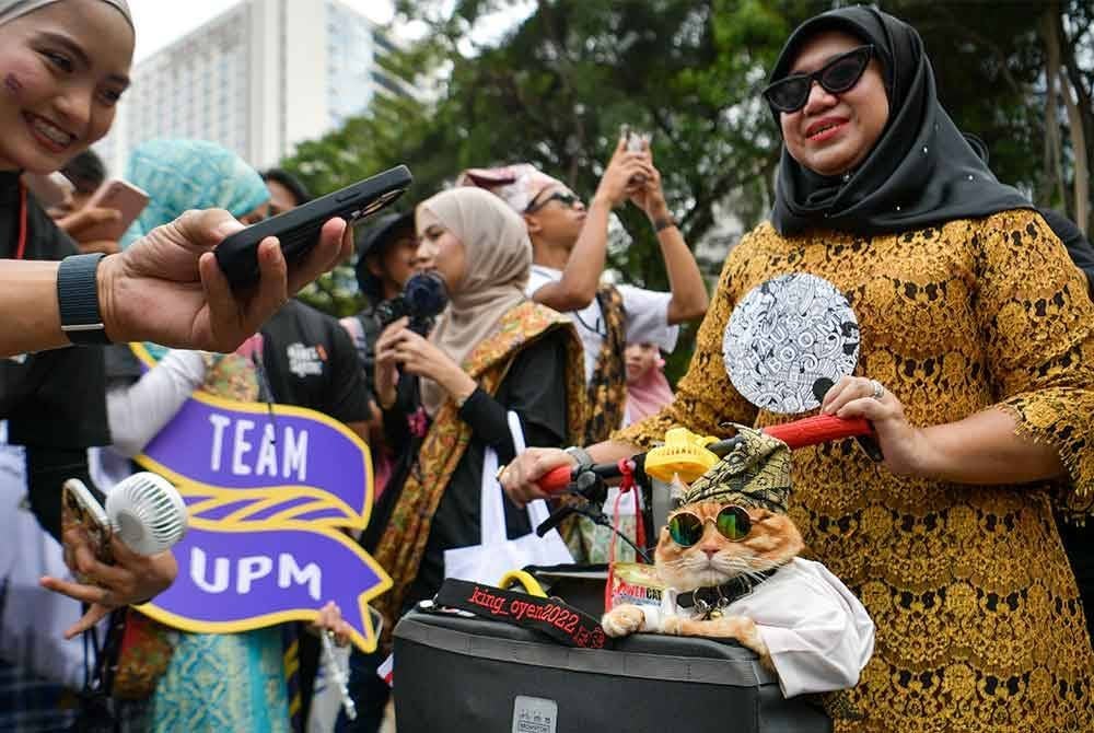 Seekor kucing peliharaan bernama Macho Kingsley, yang berumur 5 tahun, menarik perhatian orang ramai dengan baju tradisionalnya. Foto Bernama
