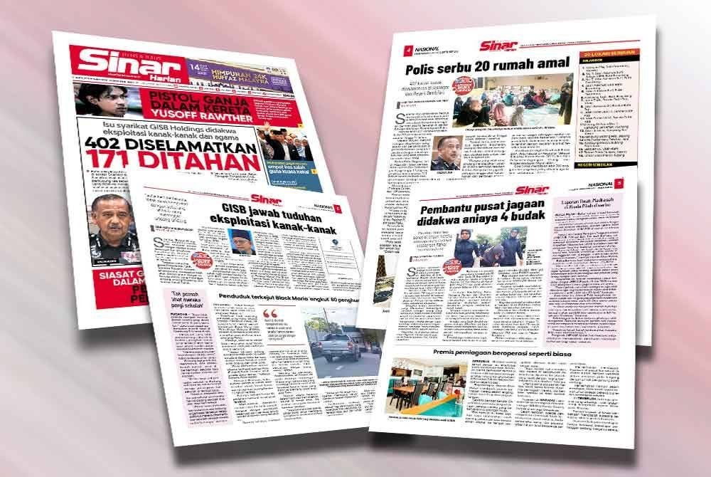 Laporan Sinar Harian selepas polis menyelamatkan 402 kanak-kanak di 20 rumah amal di Selangor dan Negeri Sembilan.