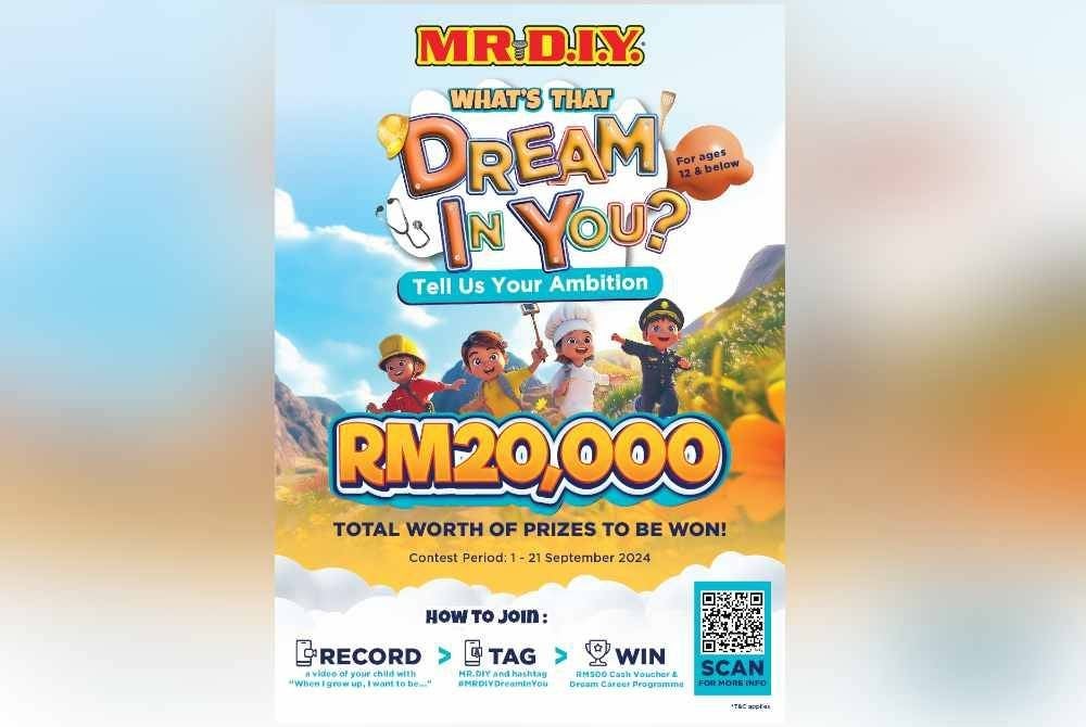 MR D.I.Y. mengajak kanak-kanak di seluruh negara untuk merealisasikan cita-cita mereka menerusi peraduan ‘Dream In You’ bermula 1 hingga 21 September ini.