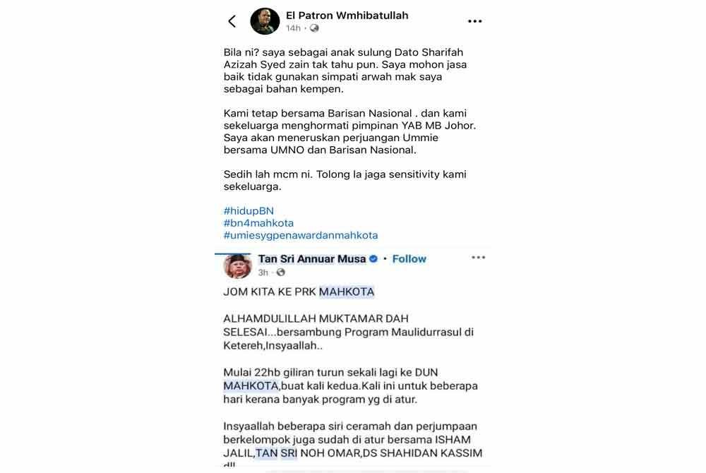 Hantaran Facebook Wan Mohd Hibatullah pada Selasa.