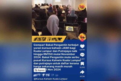 Tular di media sosial berhubung dakwaan caj baharu kursus kahwin bermula November ini.