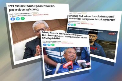 Laporan Sinar Harian berhubung penolakan PN terhadap draf MoU peruntukan ahli Parlimen pembangkang.
