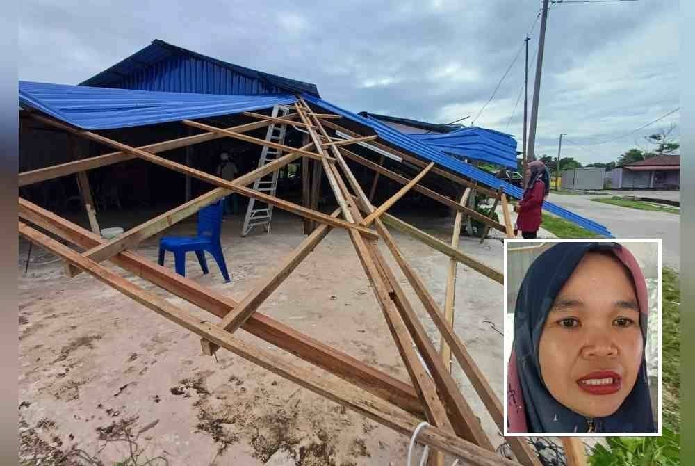 Rosmarina (gambar kecil) melihat gerai miliknya yang rosak akibat kejadian itu.