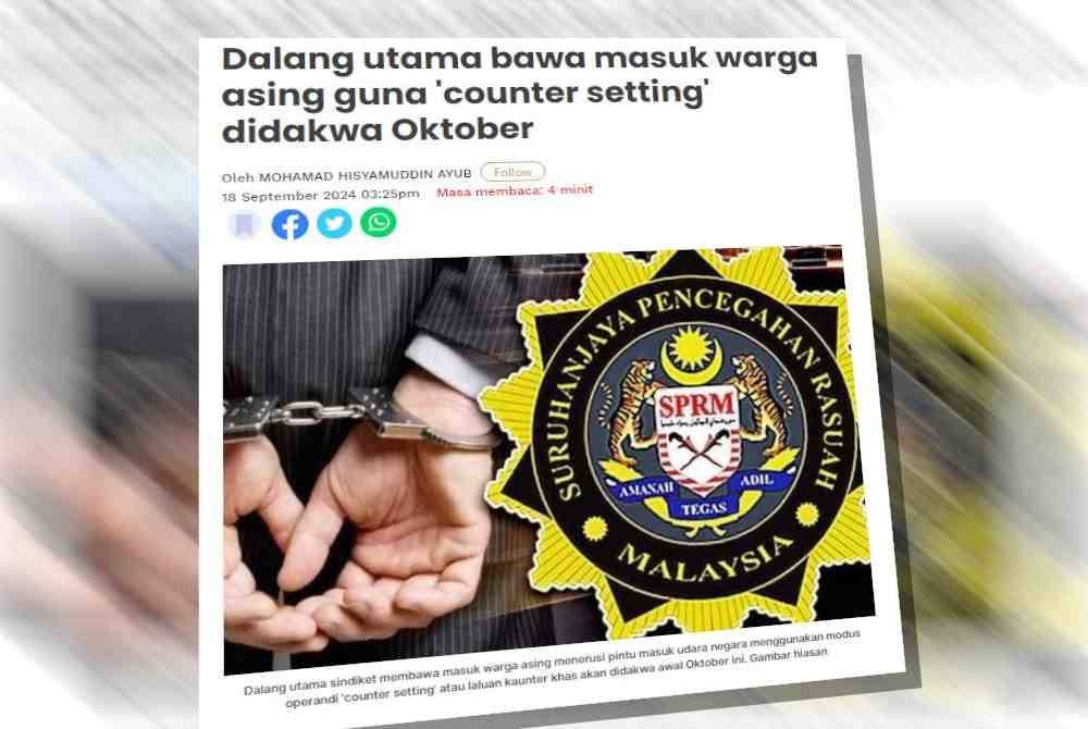 SPRM sebelum ini memaklumkan, dalang utama sindiket membawa masuk warga asing menerusi pintu masuk udara negara menggunakan modus operandi 'counter setting' atau laluan kaunter khas akan didakwa awal Oktober ini.