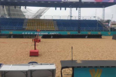 Gelanggang kejohanan sepak takraw pantai Asia di Shandong, China. - Foto: Astaf
