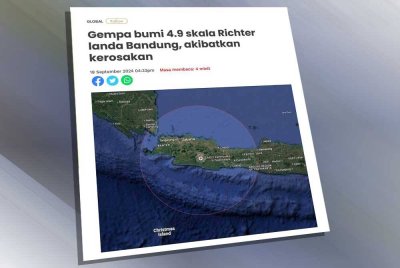 Laporan Sinar Harian mengenai kejadian gempa bumi melanda Bandung