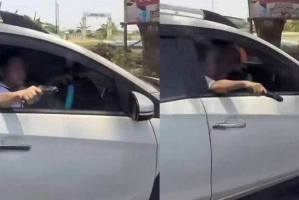 Rakaman CCTV aksi pemandu berlagak samseng yang menembak tayar kenderaan lain setelah dia gagal memotong.
Lagak samseng suspek yang dirakam kamera litar tertutup (CCTV).-Agensi