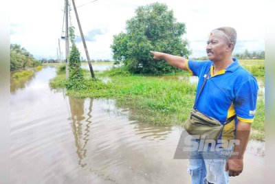Mohd Rashidi menunjukkan banjir termenung di kampungnya.