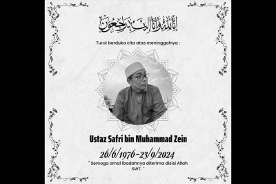 Ustaz Safri Muhammad, 48, disahkan meninggal dunia kira-kira jam 9.50 malam tadi.