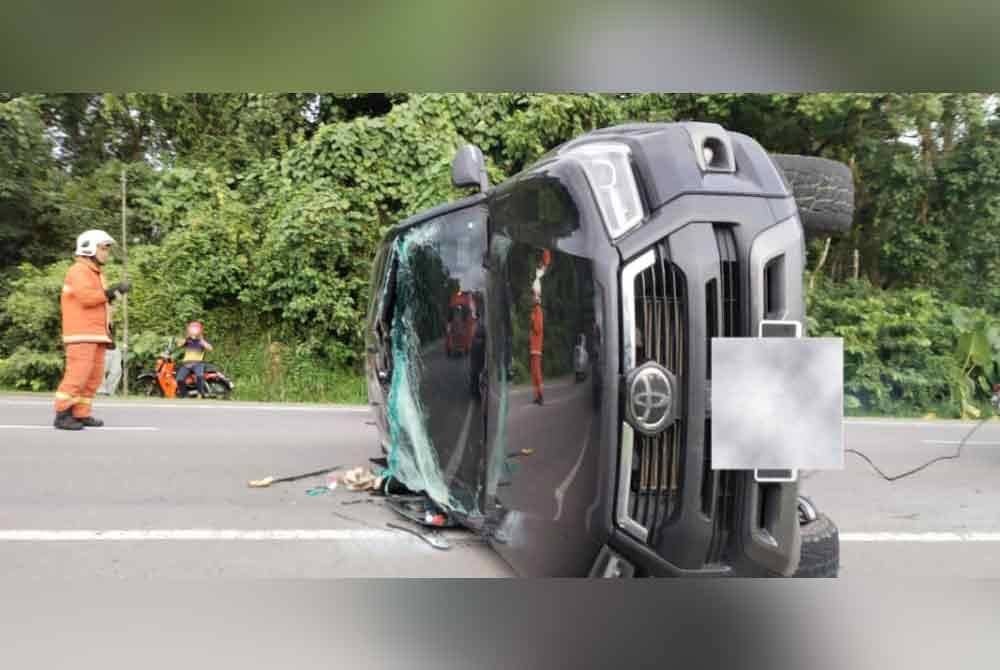 Nahas yang berlaku di Jalan Kinamas, Beaufort pada petang Isnin.