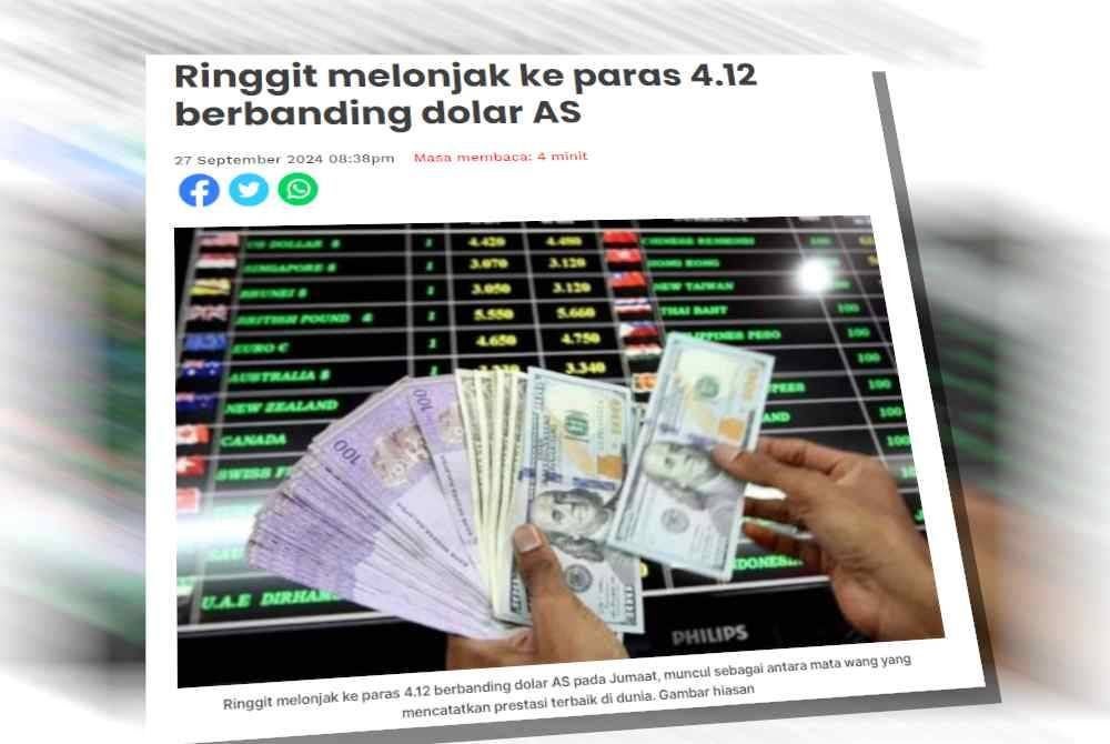 Ringgit mengekalkan momentumnya apabila dibuka mengukuh berbanding dolar AS pada Selasa, didorong oleh jangkaan Washington akan mengurangkan lagi kadar faedah dalam masa terdekat. Foto hiasan