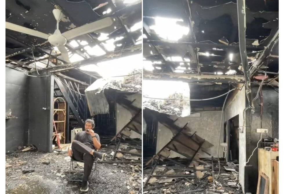 Gambar keadaan Redup's Cafe yang musnah dalam kebakaran pada Ahad dikongsi oleh Muhamad Syaamil Adliey di aplikasi TikTok.
