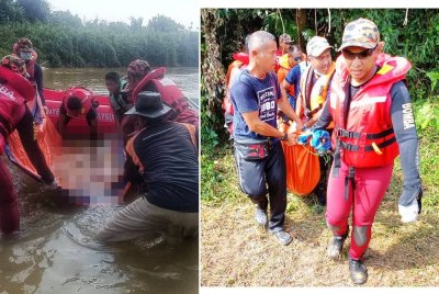 Mayat mangsa dibawa ke darat selepas ditemui lima kilometer dari tempat kejadian. Mangsa ditemui oleh PPDA pada jam 10.20 pagi Selasa. Foto JBPM )