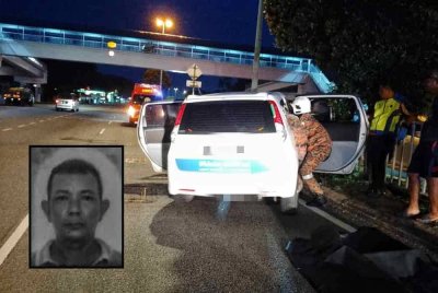 Mangsa maut selepas MPV dipandu terbabas akibat dipercayai terkena serangan jantung di Lebuh AMJ Balai Panjang, Malim awal pagi Rabu. Gambar kecil: Azmira Othman