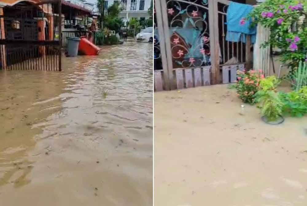 Penduduk mendakwa banjir kilat kali ini berlaku secara mengejut dan air naik dengan cepat. Gambar kanan: Air naik hingga hampir menenggelamkan rumah. 5%