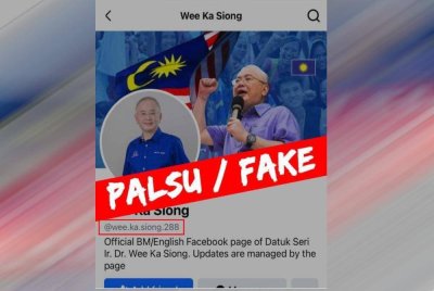 Akaun Facebook palsu yang didakwa menggunakan identiti Ka Siong.