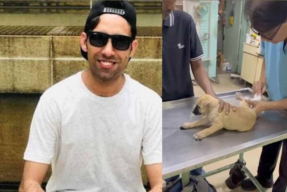 Muhammad Kamran (gambar kiri) turut membawa anjing yang diselamatkan mendapatkan rawatan di klinik haiwan.