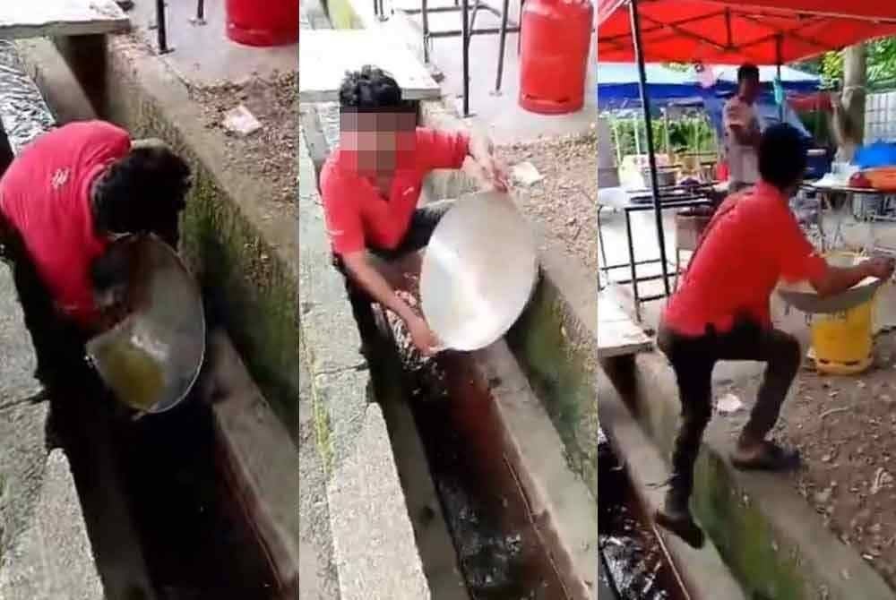 Tular video di media sosial memaparkan seorang peniaga roti canai membasuh kuali dipercayai menggunakan air longkang.