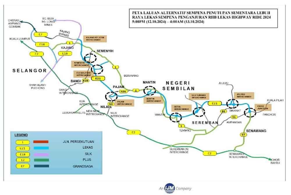 Peta laluan alternatif turut disediakan LEKAS untuk rujukan pengguna.