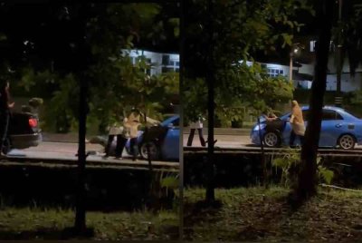 Tangkap layar kejadian tular buli jalan raya menyebabkan kaki seorang lelaki dilanggar sehingga retak.