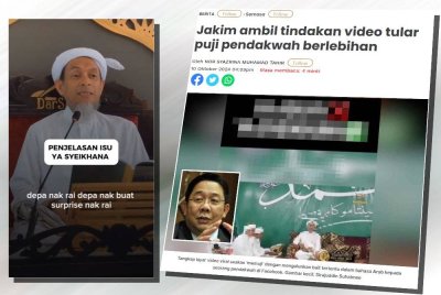 Tangkap layar hantaran Syeikh Muhd Zainul Asri di TikTok pada Khamis. Laporan Sinar Harian pada Khamis (kanan).