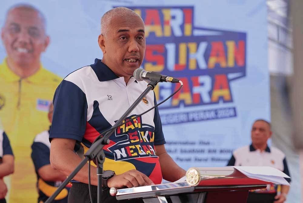 Khairudin ketika berucap sempena Sambutan Hari Sukan Negara peringkat negeri Perak di Kompleks Belia dan Sukan Perak pada Sabtu.