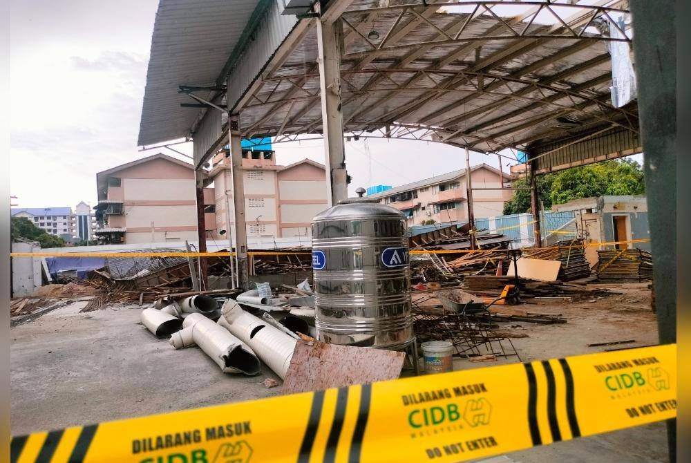 Kawasan pembinaan bangunan yang dibina secara haram hingga menyebabkan seorang pekerja warga asing maut dan dua cedera dalam runtuhan bangunan.