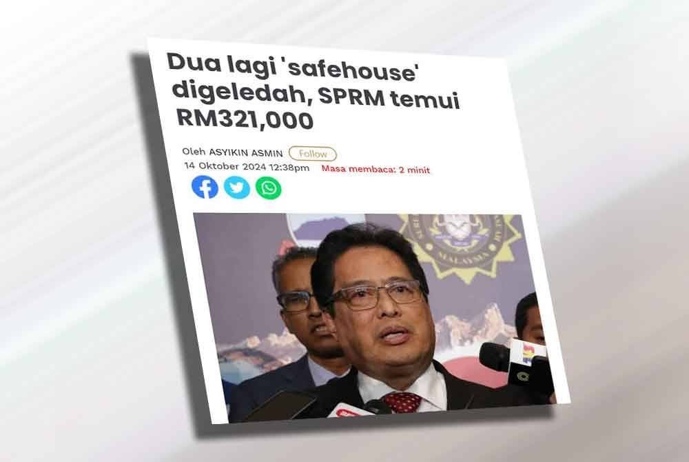 Sinar Harian melaporkan, sejumlah mata wang asing bernilai kira-kira RM5 juta ditemukan SPRM ketika menggeledah di sebuah pangsapuri di sini, yang didakwa dijadikan 'safehouse' seorang ahli politik berpengaruh pada Sabtu. 