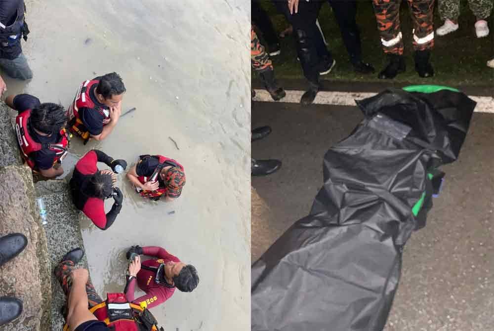 Mayat mangsa ditemui tersekat pada sampah serta batang paip di dasar sungai dalam kejadian di Kampung Lokub, Sepanggar, Kota Kinabalu.