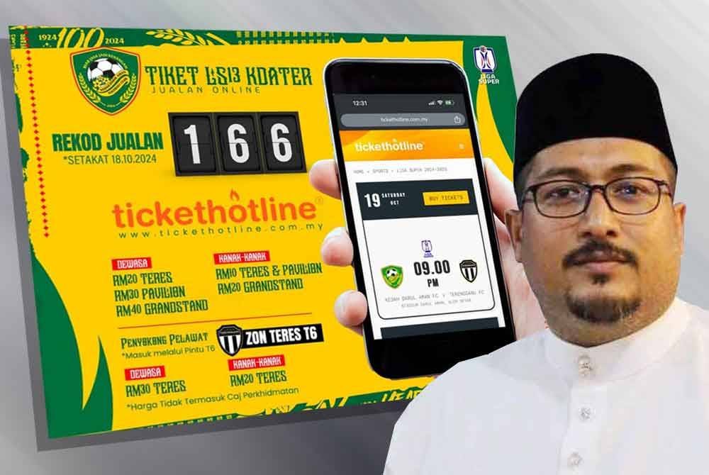 Jualan tiket secara dalam talian aksi Liga Super 2024-2025 di antara Kedah Darul Aman (KDA) FC dan Terengganu FC setakat pagi Jumaat. - Foto: KDA FC