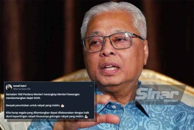 Hantaran mengenai Belanjawan 2025 yang dimuat naik Ismail Sabri menerusi aplikasi X.
