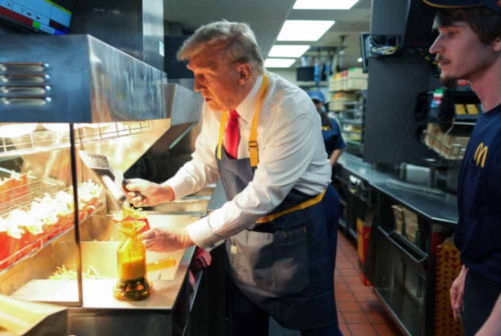 Calon Parti Republikan itu menyediakan kentang goreng dari proses menggoreng hingga memasukkan ke dalam bekas setelah diperasakan dengan garam. Foto Agensi