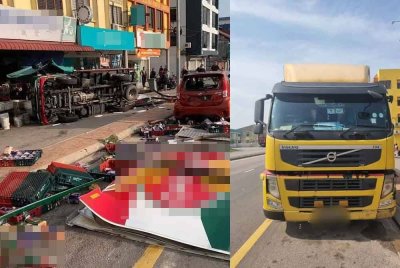 Lokasi kemalangan dan lori yang terlibat. Foto Ihsan IPD Segamat