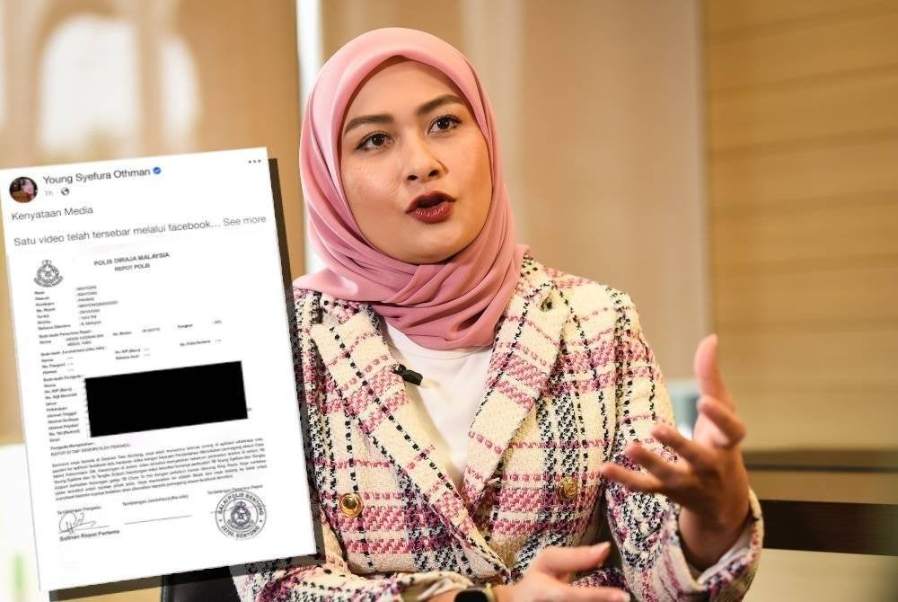 Tangkap layar kenyataan akhbar dan gambar laporan polis di Facebook milik Young Syefura pada Ahad.
