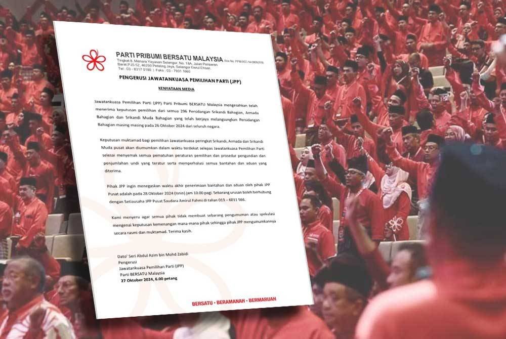 Tangkap layar kenyataan media Pengerusi JPP Bersatu, Datuk Seri Abdul Azim Mohd Zabidi pada Ahad.