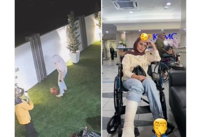 Gara-gara ingin meniru aksi 'free style' pemain bola sepak, Nur Hidayah mengalami kecederaan pada buku lalinya.