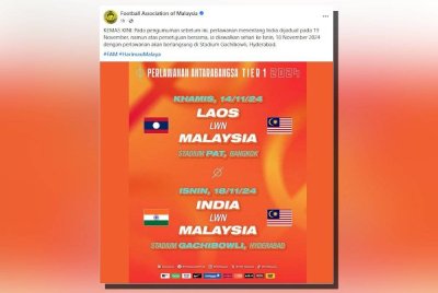 Hantaran Facebook Persatuan Bolasepak Malaysia (FAM) hari ini.