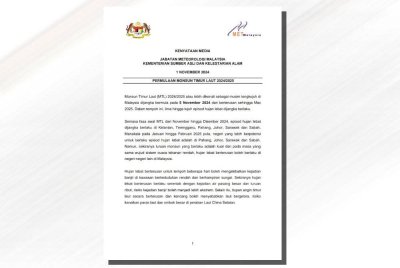 Tangkap layar kenyataan MetMalaysia pada Jumaat.