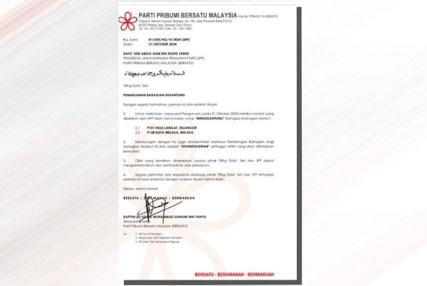 Tangkap layar kenyataan media pada Khamis.