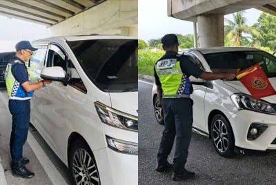Anggota JPJ menjalankan pemeriksaan terhadap beberapa buah kenderaan dalam Ops Cermin Gelap pada Jumaat.