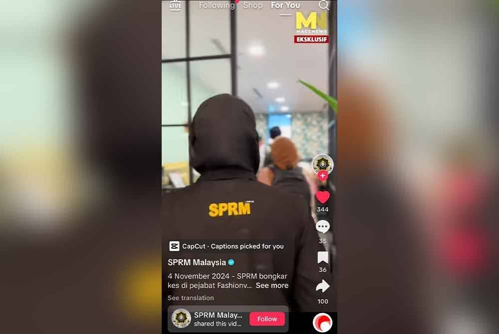 TikTok SPRM memaparkan sekumpulan petugas suruhanjaya itu menyerbu empat lokasi termasuk FashionValet bagi menyiasat kes kerugian yang dilaporkan ditanggung Khazanah Nasional Bhd (Khazanah) serta Permodalan Nasional Bhd (PNB).
