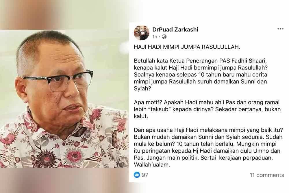 Tangkap layar hantaran Mohd Puad di Facebook pada Selasa.