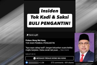 Tangkap layar dari media sosial Facebook Firdaus Wong Wai Hung yang membuat pendedahan mengenai kes yang didakwa 'buli' pengantin. (Gambar kecil: Abd Ghani)